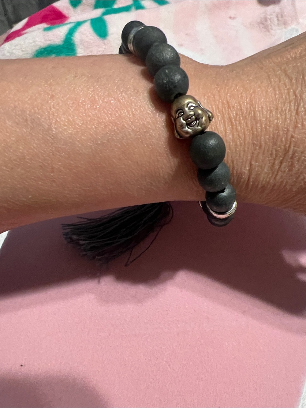 Matte gray Beaded Bracelet with Buddha Accent